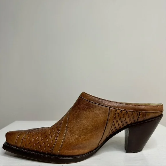 VTG Leather Western Style Snip Toe Mule Heels Women’s Size 7 - Picture 5 of 12